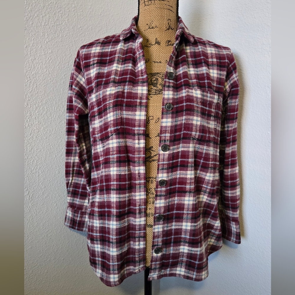 Madewell Burgundy and White Plaid Flannel Shirt
